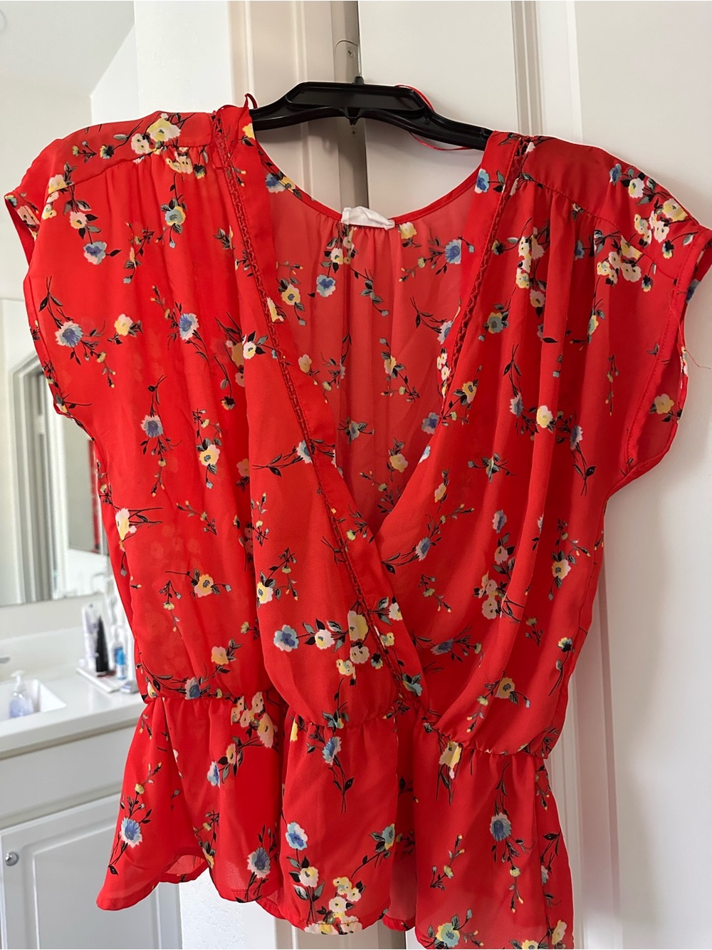 Sienna Sky Red Floral Faux-Wrap Blouse